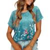 imageXIEERDUO Womens T Shirts Casual Summer Tops Pleated Crewneck Short Sleeve Blouses Trendy Beach Vacation ClothesZ Floral Green