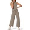 imageXIEERDUO Two Piece Sets for Women Summer Lounge Sets Beach Vacation Travel Outfits Casual Wide Leg Pants Matching Sets1coffee