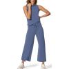 imageXIEERDUO Two Piece Sets for Women Summer Lounge Sets Beach Vacation Travel Outfits Casual Wide Leg Pants Matching Sets2blue