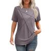 imageXIEERDUO Womens Summer Tops 2025 Pleated Round Neck Short Sleeve Shirts Business CasualCoffee Grey