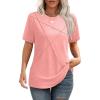 imageXIEERDUO Womens Summer Tops 2025 Pleated Round Neck Short Sleeve Shirts Business CasualCoral