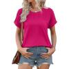 imageXIEERDUO Womens T Shirts Casual Summer Tops Pleated Crewneck Short Sleeve Blouses Trendy Beach Vacation ClothesHot Pink