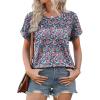 imageXIEERDUO Womens T Shirts Casual Summer Tops Pleated Crewneck Short Sleeve Blouses Trendy Beach Vacation ClothesZ Blue Flower