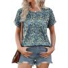 imageXIEERDUO Womens T Shirts Casual Summer Tops Pleated Crewneck Short Sleeve Blouses Trendy Beach Vacation ClothesZ Floral Blue