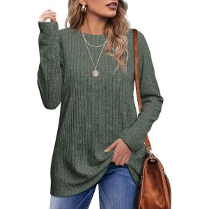 imageXIEERDUO Long Sleeve Shirts for Women Crew Neck Lightweight Casual Tunic Tops Winter Fall FashionGreen