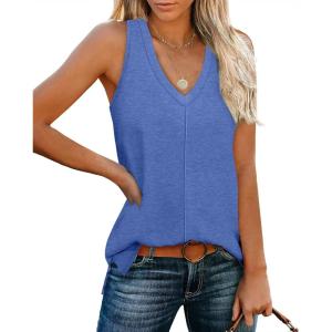 imageXIEERDUO Tank Tops for Women V Neck Summer Outfits Side Slit Sleeveless Shirts Loose Fit 2025 Fashion06 Blue