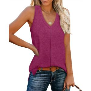 imageXIEERDUO Tank Tops for Women V Neck Summer Outfits Side Slit Sleeveless Shirts Loose Fit 2025 Fashion07 Purple