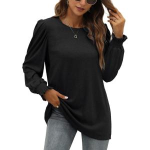 imageXIEERDUO Womens Long Sleeve Tops 2024 Fall Ruffle Puff Sleeve Cute Tunic Shirts DressyA02black