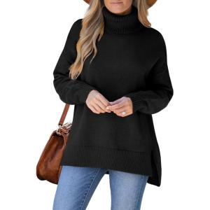 imageXIEERDUO Womens Turtleneck Sweaters Oversized Tops Side Slit High Low Hem S3XL
