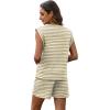 imageXIEERDUO Womens 2 Piece Cap Sleeve Short Sets Fashion Travel Outfits Comfy Airport Lounge Set Loose LoungewearZ Apricot Stripe