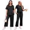 imageXIEERDUO Womens 2 Piece Lounge Set Fashion Travel Outfits Vacation Tracksuit Comfy Wide Leg Airport Loungewear S3XLA Black