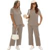 imageXIEERDUO Womens 2 Piece Lounge Set Fashion Travel Outfits Vacation Tracksuit Comfy Wide Leg Airport Loungewear S3XLA Khaki