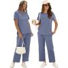 imageXIEERDUO Womens 2 Piece Lounge Set Fashion Travel Outfits Vacation Tracksuit Comfy Wide Leg Airport Loungewear S3XLBlue