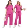 imageXIEERDUO Womens 2 Piece Lounge Set Fashion Travel Outfits Vacation Tracksuit Comfy Wide Leg Airport Loungewear S3XLHot Pink