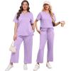imageXIEERDUO Womens 2 Piece Lounge Set Fashion Travel Outfits Vacation Tracksuit Comfy Wide Leg Airport Loungewear S3XLLight Purple