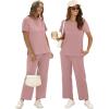 imageXIEERDUO Womens 2 Piece Lounge Set Fashion Travel Outfits Vacation Tracksuit Comfy Wide Leg Airport Loungewear S3XLPink