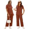imageXIEERDUO Womens 2 Piece Lounge Set Fashion Travel Outfits Vacation Tracksuit Comfy Wide Leg Airport Loungewear S3XLRust