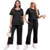 imageXIEERDUO Womens 2 Piece Lounge Set Fashion Travel Outfits Vacation Tracksuit Comfy Wide Leg Airport Loungewear S3XLStripe Black