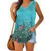 imageXIEERDUO Womens Tank Tops V Neck Basic Solid Color Casual Flowy Summer Sleeveless01blue Floral