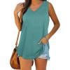 imageXIEERDUO Womens Tank Tops V Neck Basic Solid Color Casual Flowy Summer Sleeveless01blue Green
