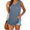 imageXIEERDUO Womens Tank Tops V Neck Basic Solid Color Casual Flowy Summer Sleeveless01dark Blue