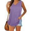 imageXIEERDUO Womens Tank Tops V Neck Basic Solid Color Casual Flowy Summer Sleeveless01grey Purple