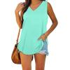 imageXIEERDUO Womens Tank Tops V Neck Basic Solid Color Casual Flowy Summer Sleeveless01lakegreen
