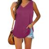 imageXIEERDUO Womens Tank Tops V Neck Basic Solid Color Casual Flowy Summer Sleeveless01purplered