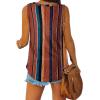 imageXIEERDUO Womens Tank Tops V Neck Basic Solid Color Casual Flowy Summer SleevelessBrown Stripe