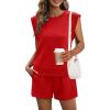imageXIEERDUO Womens 2 Piece Cap Sleeve Short Sets Fashion Travel Outfits Comfy Airport Lounge Set Loose LoungewearRed