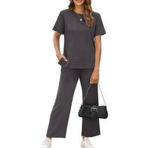 imageXIEERDUO Womens 2 Piece Lounge Set Fashion Travel Outfits Vacation Tracksuit Comfy Wide Leg Airport Loungewear S3XLDark Grey