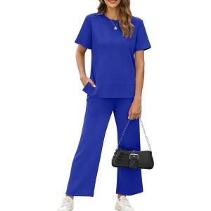 imageXIEERDUO Womens 2 Piece Lounge Set Fashion Travel Outfits Vacation Tracksuit Comfy Wide Leg Airport Loungewear S3XLRoyal Blue