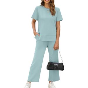 imageXIEERDUO Womens 2 Piece Lounge Set Fashion Travel Outfits Vacation Tracksuit Comfy Wide Leg Airport Loungewear S3XLTurquoise
