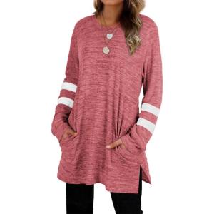 imageXIEERDUO Womens Sweatshirts Casual Tunic Tops Long Sleeve Shirts Oversized With Pockets206russetred