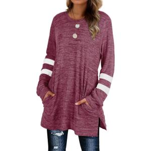 imageXIEERDUO Womens Sweatshirts Casual Tunic Tops Long Sleeve Shirts Oversized With Pockets210fuchsia