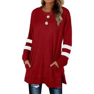 imageXIEERDUO Womens Sweatshirts Casual Tunic Tops Long Sleeve Shirts Oversized With Pockets214brightred