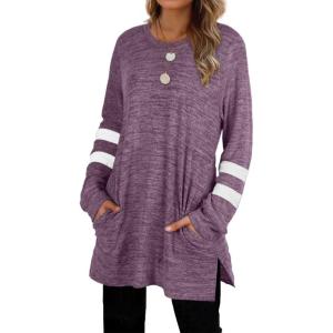 imageXIEERDUO Womens Sweatshirts Casual Tunic Tops Long Sleeve Shirts Oversized With Pockets222purplered
