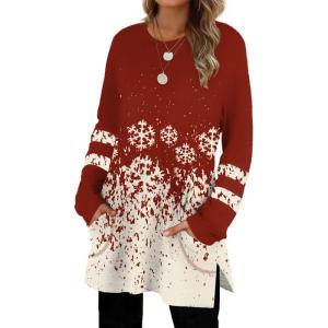 imageXIEERDUO Womens Sweatshirts Casual Tunic Tops Long Sleeve Shirts Oversized With Pockets227snowflake