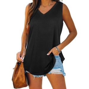 imageXIEERDUO Womens Tank Tops V Neck Basic Solid Color Casual Flowy Summer Sleeveless00black