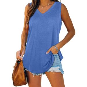 imageXIEERDUO Womens Tank Tops V Neck Basic Solid Color Casual Flowy Summer Sleeveless01blue
