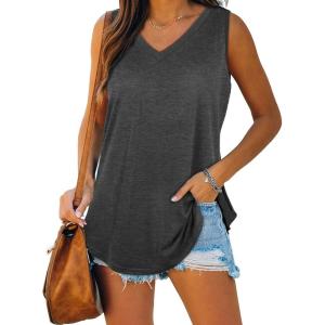 imageXIEERDUO Womens Tank Tops V Neck Basic Solid Color Casual Flowy Summer Sleeveless01darkgrey