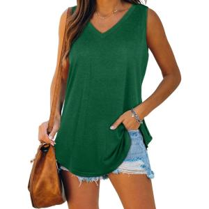 imageXIEERDUO Womens Tank Tops V Neck Basic Solid Color Casual Flowy Summer Sleeveless01green