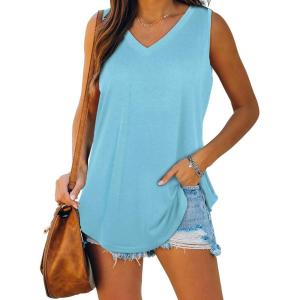 imageXIEERDUO Womens Tank Tops V Neck Basic Solid Color Casual Flowy Summer Sleeveless01lakeblue