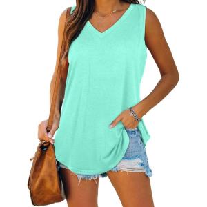 imageXIEERDUO Womens Tank Tops V Neck Basic Solid Color Casual Flowy Summer Sleeveless01lakegreen