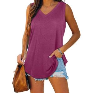 imageXIEERDUO Womens Tank Tops V Neck Basic Solid Color Casual Flowy Summer Sleeveless01purplered
