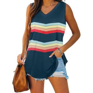 imageXIEERDUO Womens Tank Tops V Neck Basic Solid Color Casual Flowy Summer Sleeveless01rainbow Blue