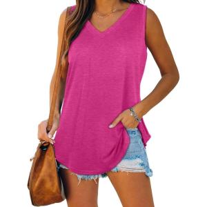 imageXIEERDUO Womens Tank Tops V Neck Basic Solid Color Casual Flowy Summer Sleeveless01wine