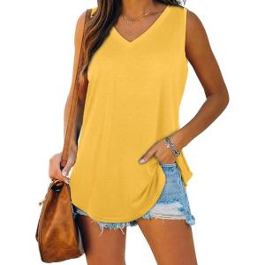 imageXIEERDUO Womens Tank Tops V Neck Basic Solid Color Casual Flowy Summer Sleeveless01yellow