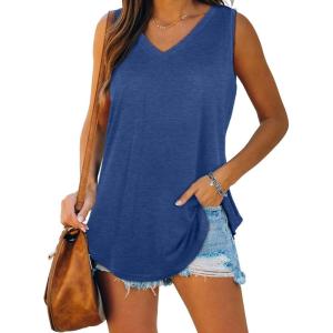 imageXIEERDUO Womens Tank Tops V Neck Basic Solid Color Casual Flowy Summer Sleeveless02dark Blue