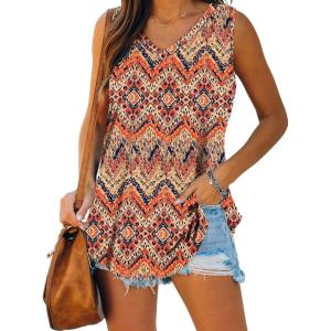 imageXIEERDUO Womens Tank Tops V Neck Basic Solid Color Casual Flowy Summer SleevelessBoho Floral